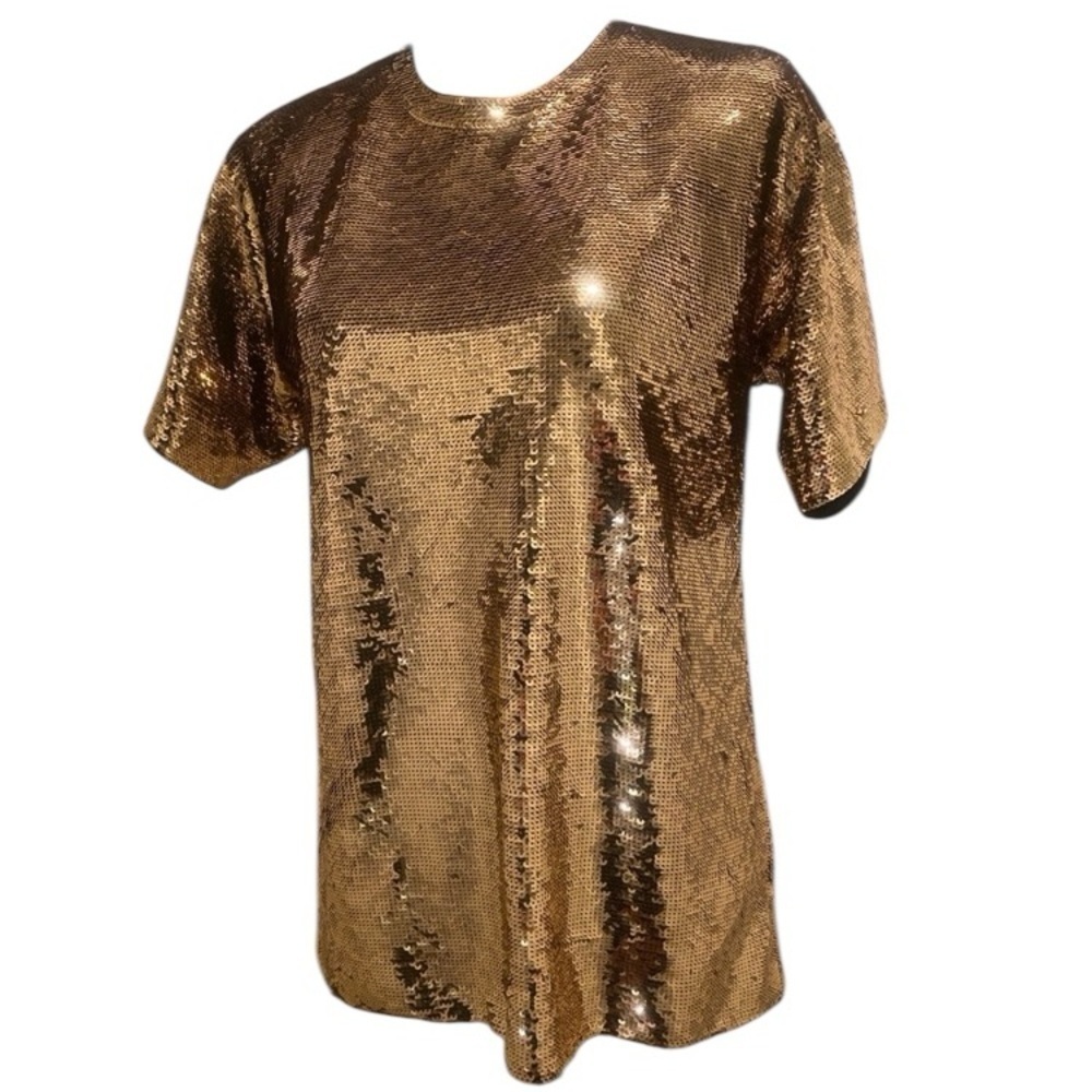 Michael Kors Women’s Gold Sequin Short Sleeve Top New xs- m